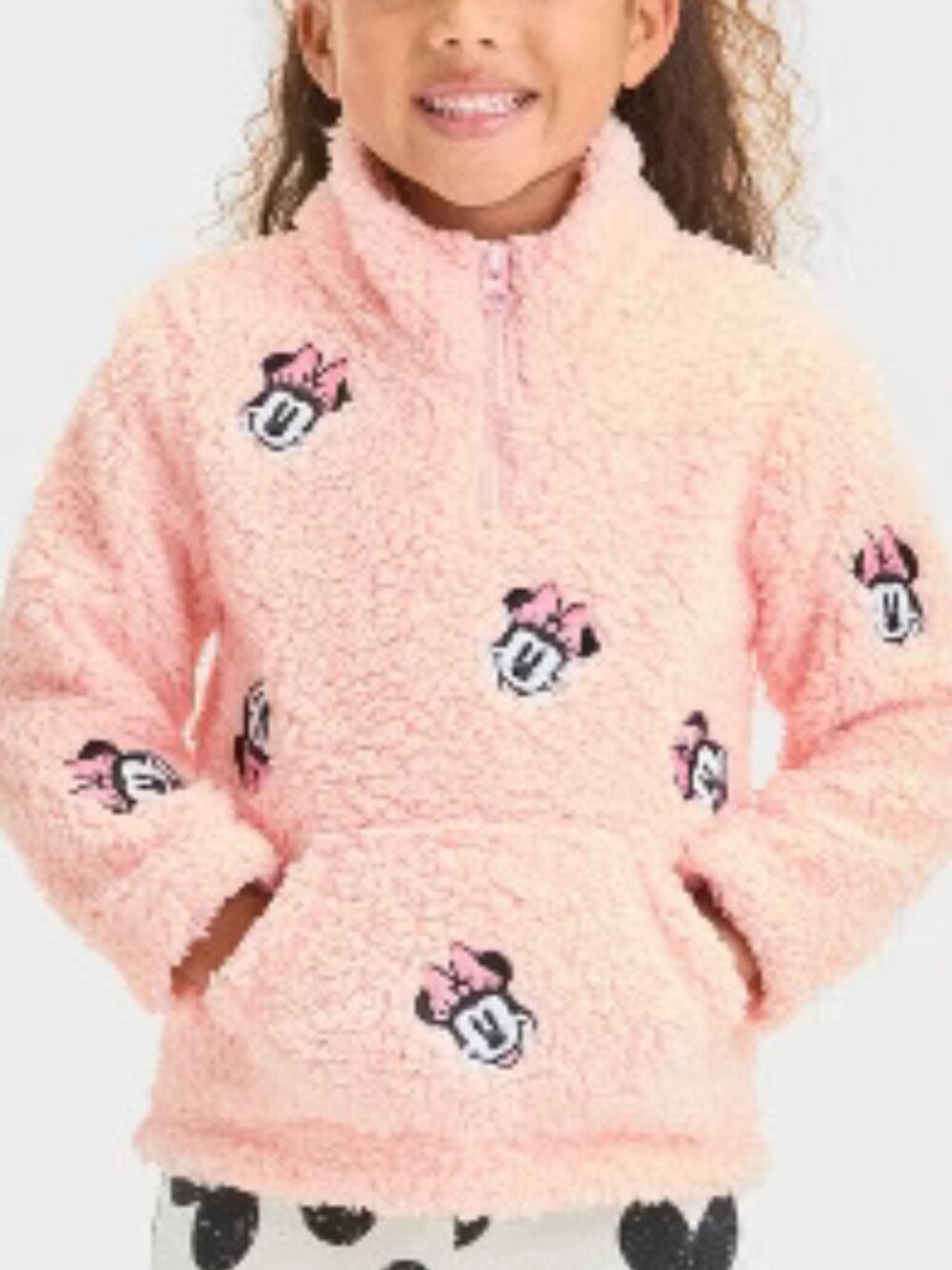 Disney Minnie Mouse Embroidered Fleece Quarter Zip Pullover Blush Pink 18M - Picture 2 of 5